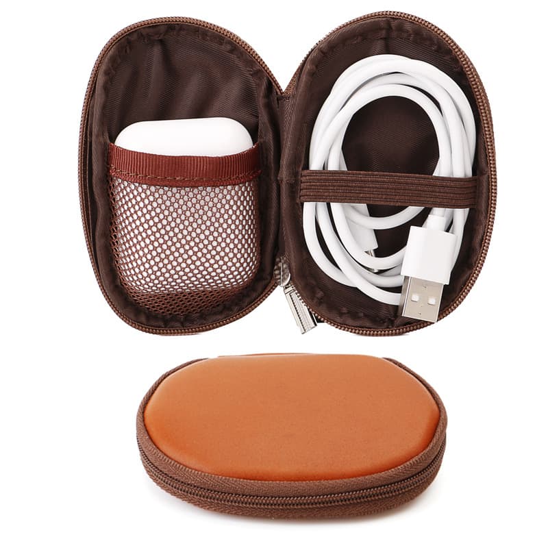 Mini Genuine Leather Pouch OEM Processing, Custom Earphone Charger Cable Storage Bag with Zipper