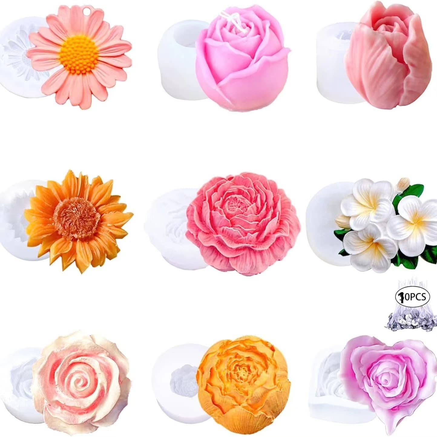 Cross-border Multi-style Flower Scented Candle Silicone Mold DIY Flower Baking Plaster Drip Decoration Mold Cross-border Wholesale
