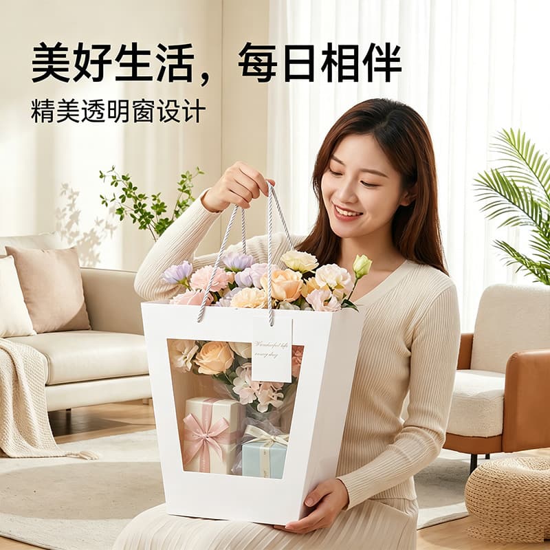 Handbag Flower Bouquet Doll Window Bag Transparent Window Gift Bag Gift Bag Mother's Day Valentine's Day Handbag Printing