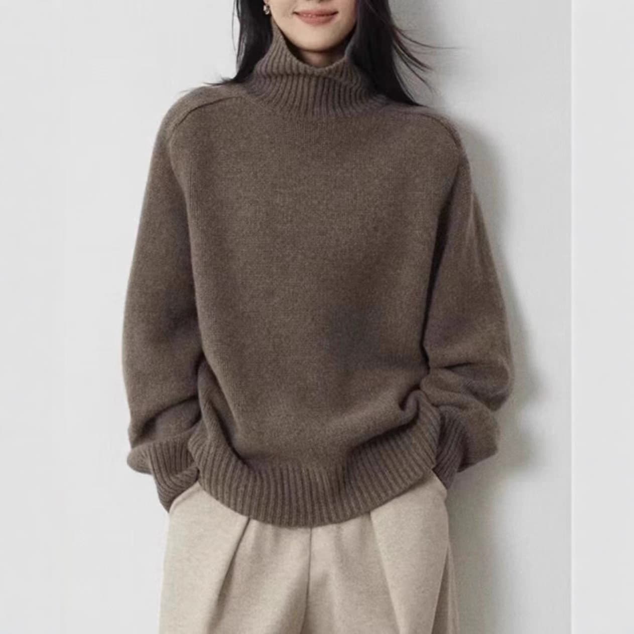 New Autumn/Winter European Style High-Neck Wool Sweater for Women, Thick, Loose, Relaxed Style, Solid Color, Plus Size Knitted Base Layer