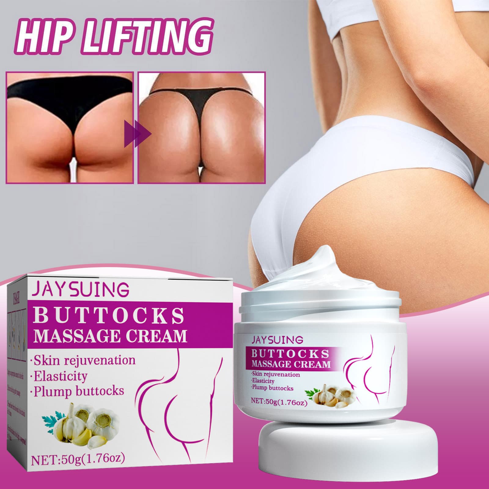 Jaysuing Garlic Butt Lift Cream, Firming Lifting Peach Shaping Buttock Care Cream for S-Curve