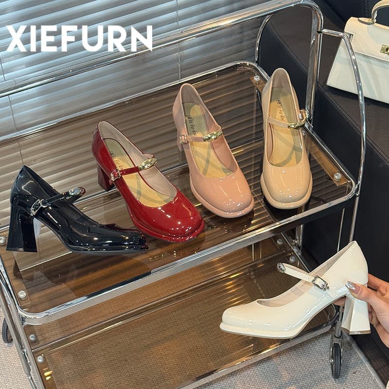Mary Jane Commuter High Heels Women's 2025 Buckle Thick Heel Low Cut Pre Sale Elegant Shoes round Toe Synthetic Leather