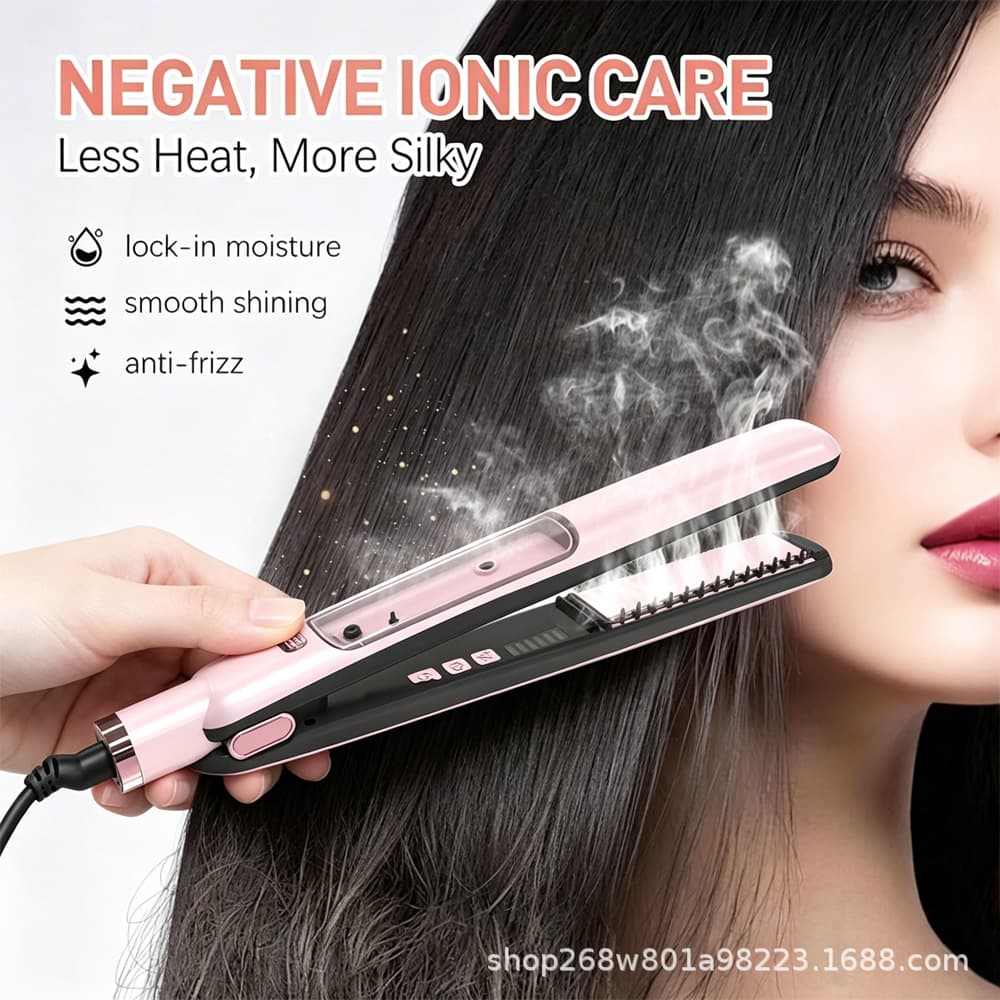 Steam Hair Straightener Brush Fast Heating 5-Temperature Adjustment Hot Steam Straightening and Curling Iron for Long-Lasting Styling