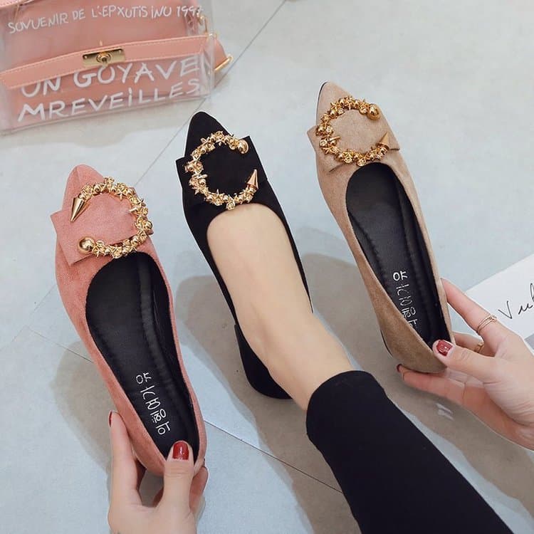 2026 Spring Summer New Women's Flat Shoes Pointed Toe Korean Style Casual Single Shoes Round Buckle Women's Slip-On Lazy Shoes Work Shoes