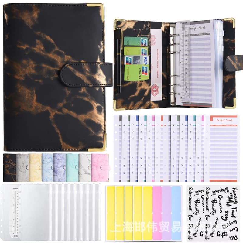 Cross-border Exclusive A6 Marble Pattern Zipper Pouch Color-Printed Loose-Leaf Binder PU Notebook Leather Creative Accounting Book