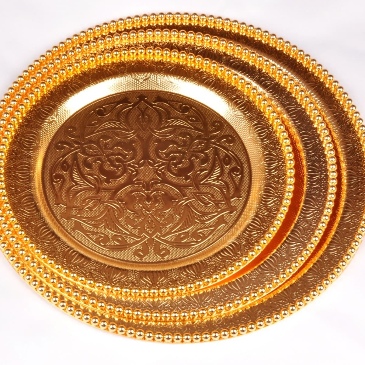 European Style Tea Set Fruit Tray, Household Round Stainless Steel Gold-Plated Xinjiang Big Plate Chicken Plate, Cup Holder Round Plate