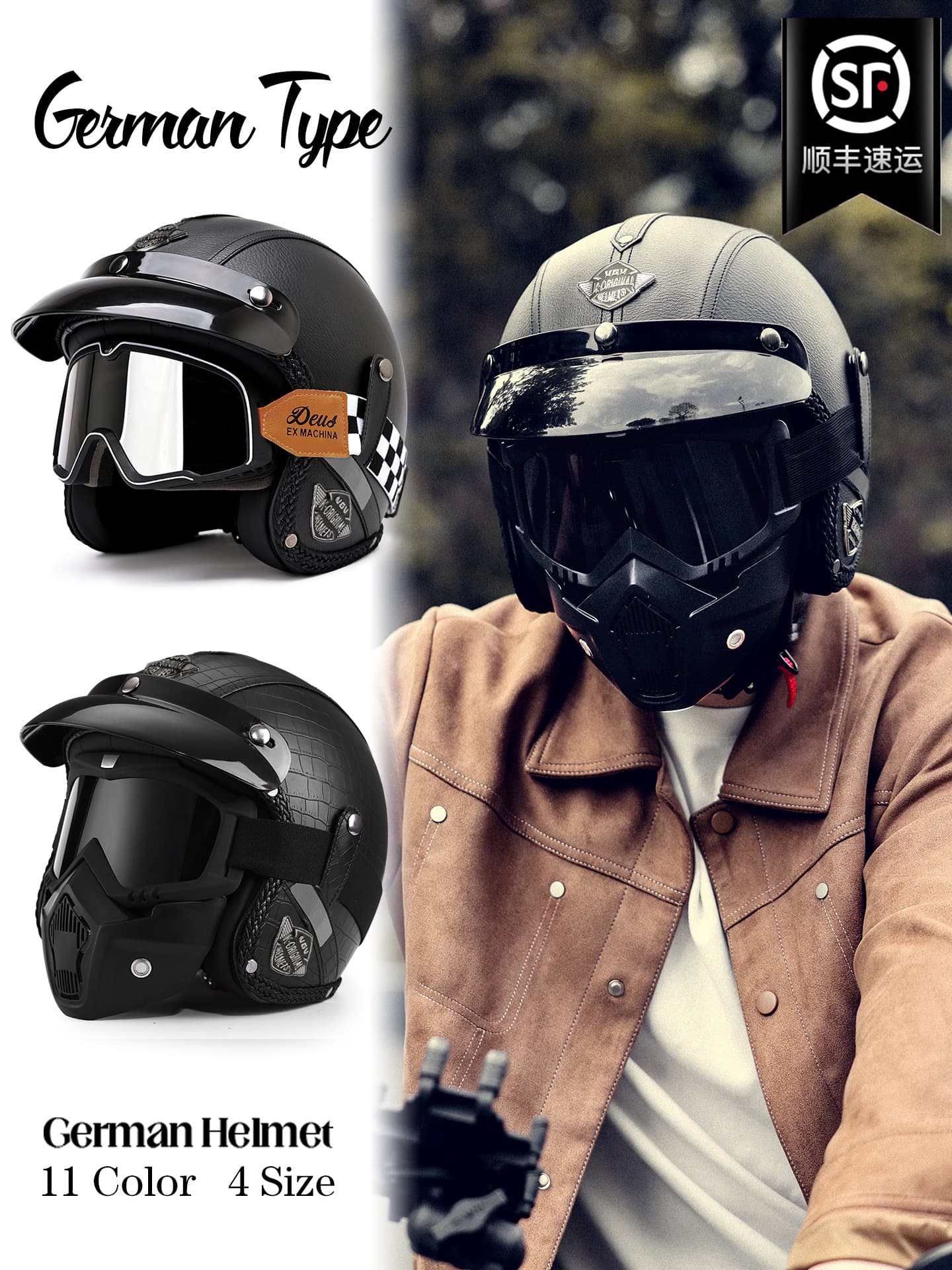 3C Certified Retro Cruiser Motorcycle Helmet, Unisex Four-Season Electric Bike Half Helmet, 3/4 Open Face Helmet