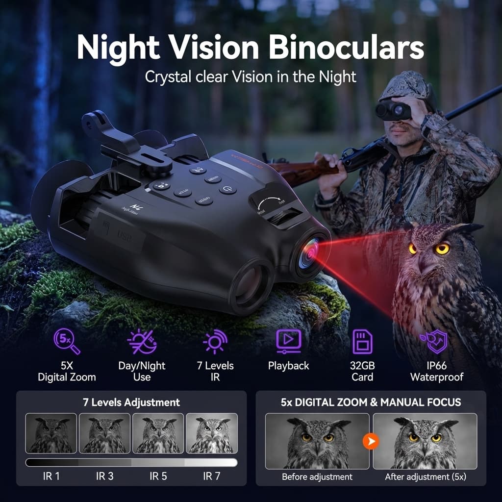 4k high-definition infrared night vision device head-mounted binoculars 4k photo and video high waterproof high pixel day and night digital telescope