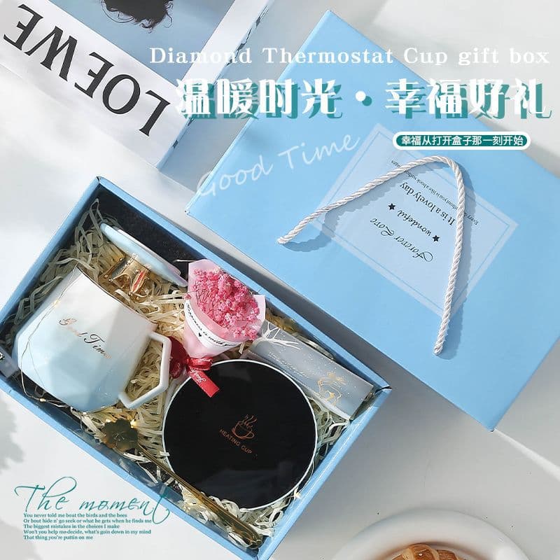 55°C Heating Mug, High Appearance, for Men and Women, with Lid and Spoon, Ceramic Cup, Gift