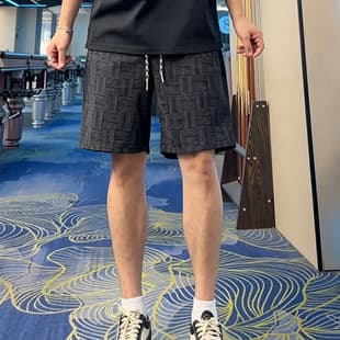 Black American Retro Plaid Shorts for Men, Summer Thin Breathable Ice Silk Sport Shorts, Casual 4/5 Length Shorts