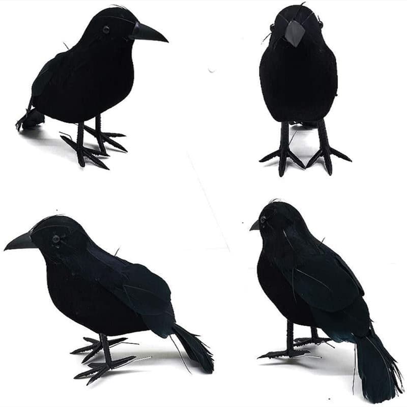 Foam Flocked Crow Feather Product Black Artificial Crow Ornament Halloween Decoration Prop Factory Direct Supply