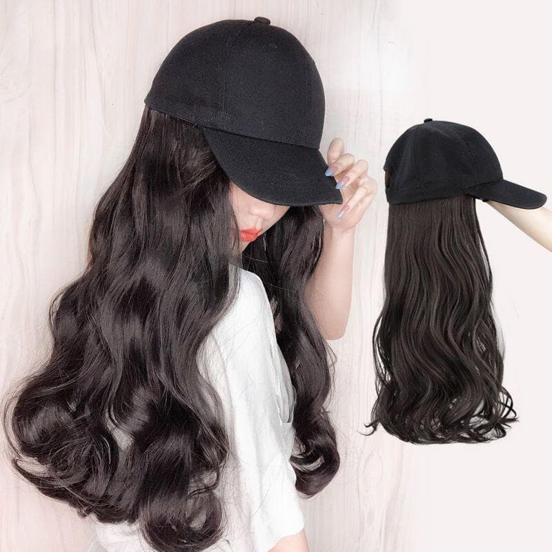Women's Hat Wig for Autumn and Winter Fashion Long Curly Hair Duckbill Cap Integrated Internet Celebrity Trendy Long Curly Hair Full Head Cover