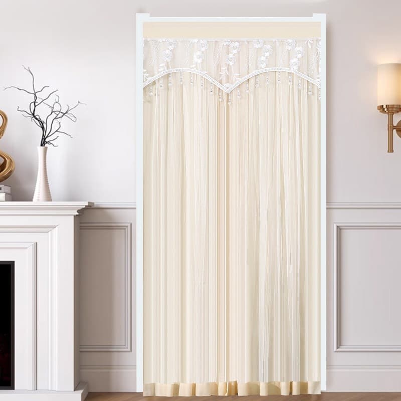 French Lace Door Curtain, Mosquito-Proof, Four-Season Sheer Curtain, Versatile Room Divider, No-Drilling, Bedroom Kitchen Screen Curtain