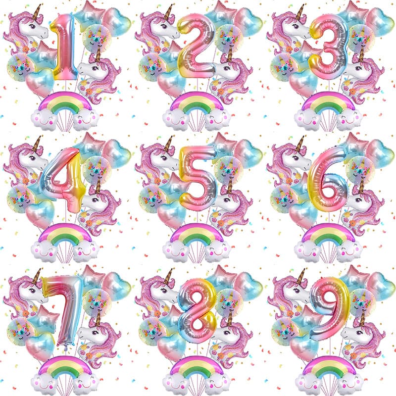 Cross-border Unicorn Number Balloon Set Rainbow 1-9 Baby Girl Birthday Party Decoration Balloons