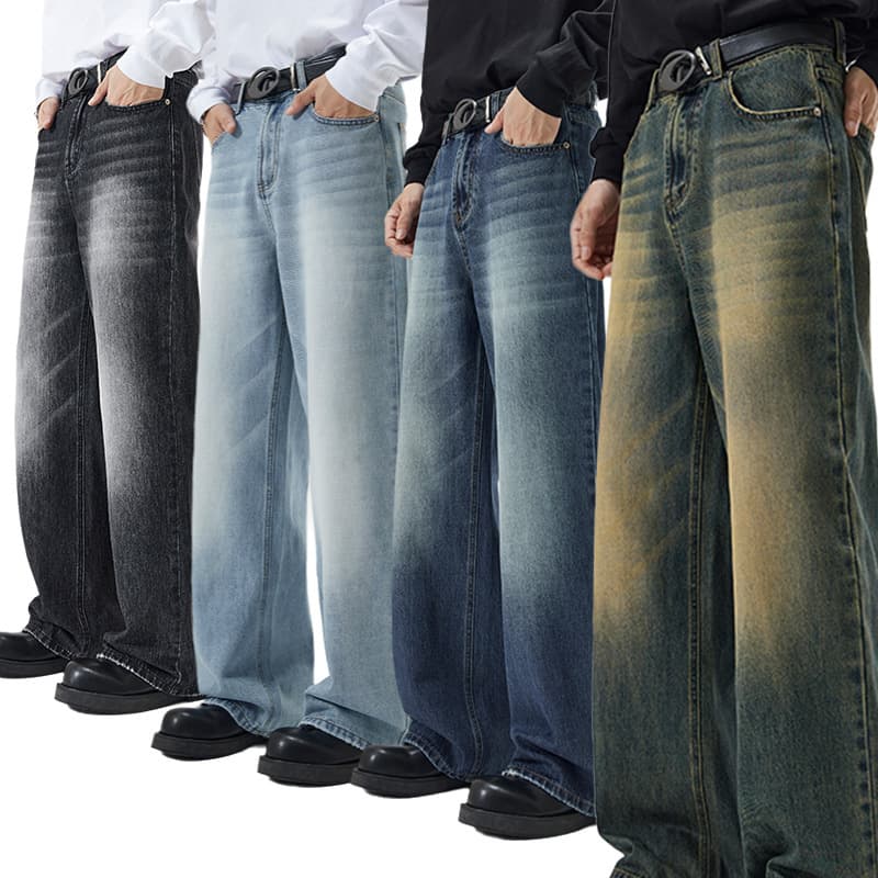 Lktm Men's Clothing # Four Seasons Running Volume Korean Style A-Type Straight Jeans Men's Trendy Brand Loose Wide-Leg Floor-Length Pants