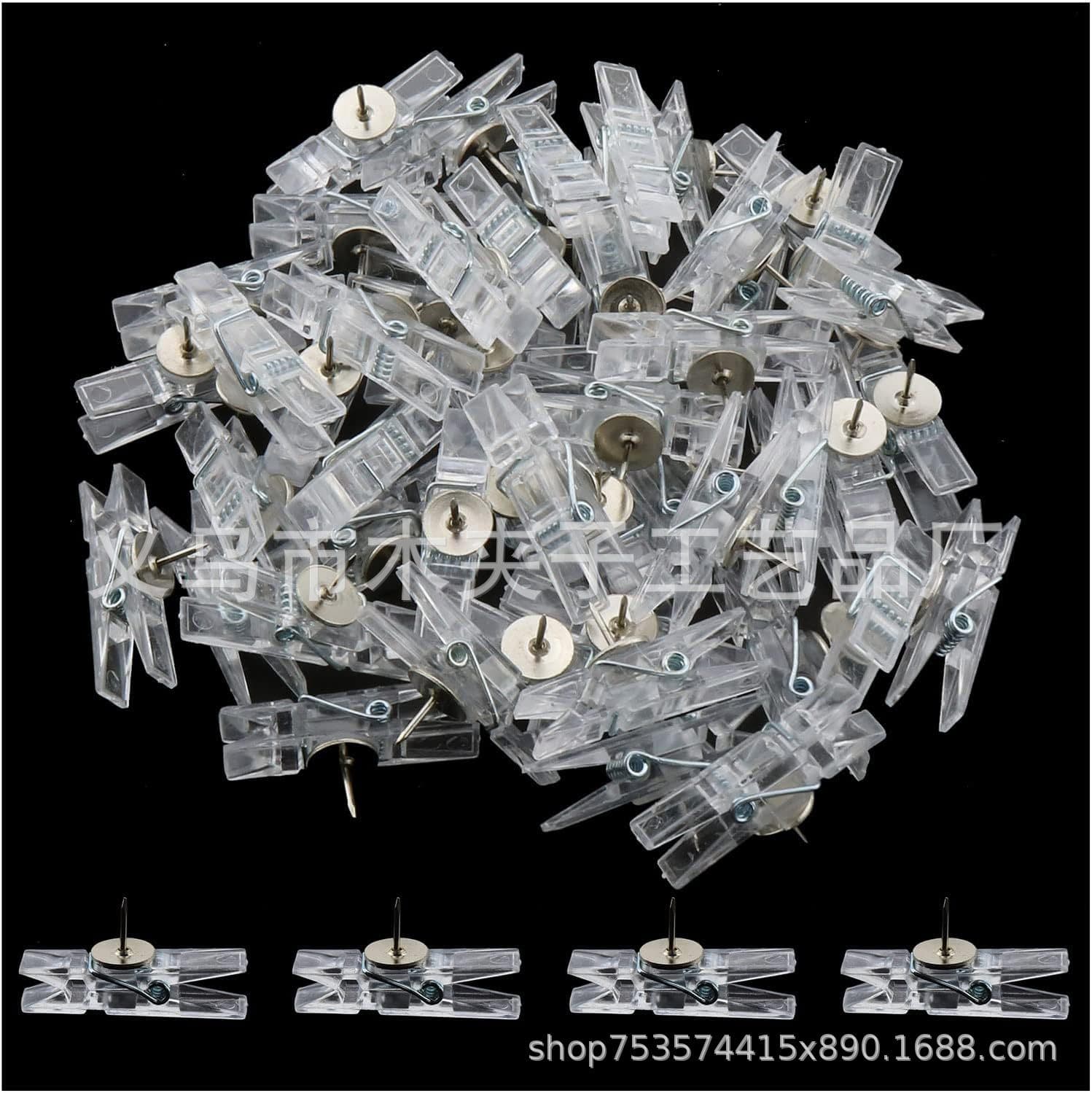 Manufacturer Direct Transparent Plastic Small Clips with Push Pins, Clear Thumbtacks Suitable for Cork Boards
