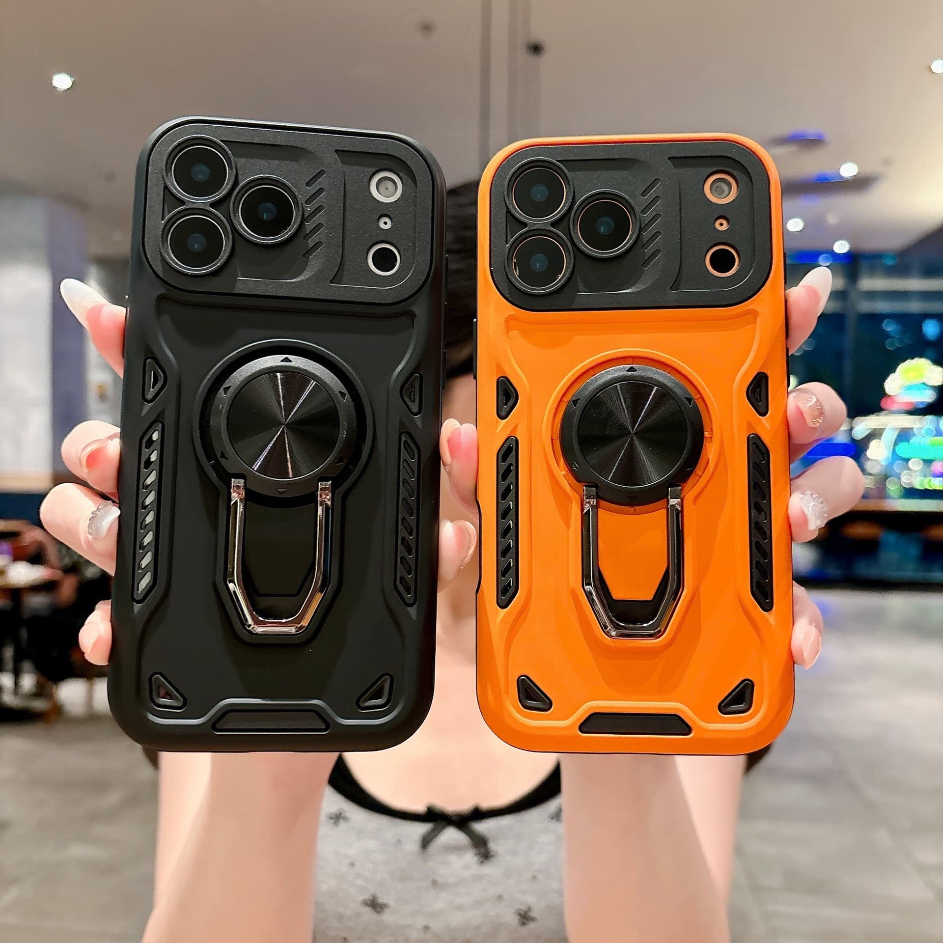 Compatible with Apple iPhone 17 Pro Max Precision Hole Phone Case 16/15P Ring Rotating Stand Anti-Fall Protective Cover
