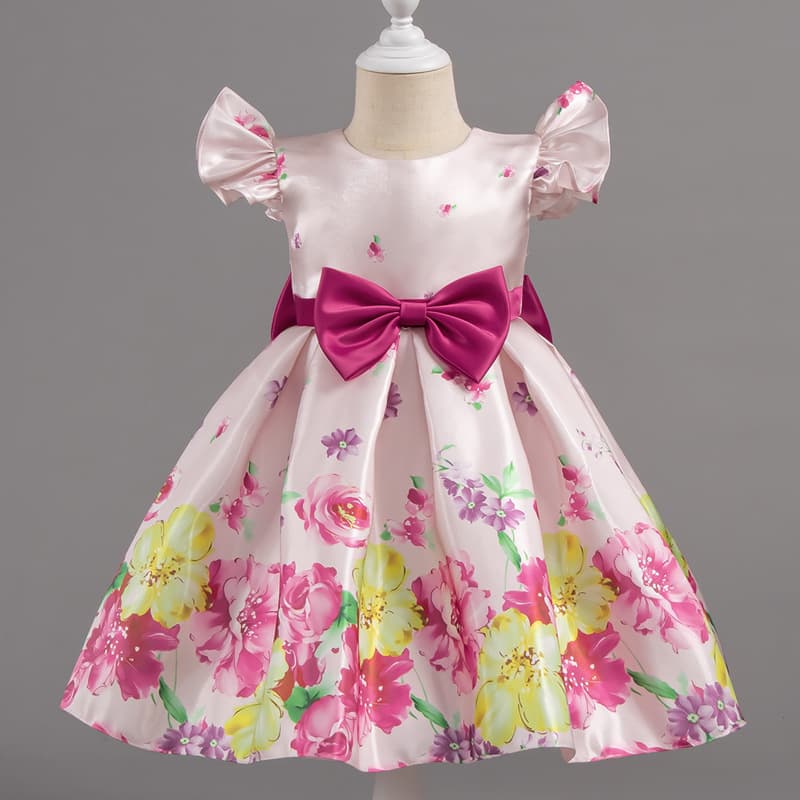 Cross-border Supply Children's Formal Dress European and American Printed Dress Girls Princess Dress Bow Dress Summer Wholesale