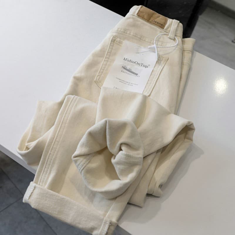 Off-white Harem Jeans for Women 2024 Spring/Autumn New High Waist Loose Fit Slimming Beige Carrot Dad Pants