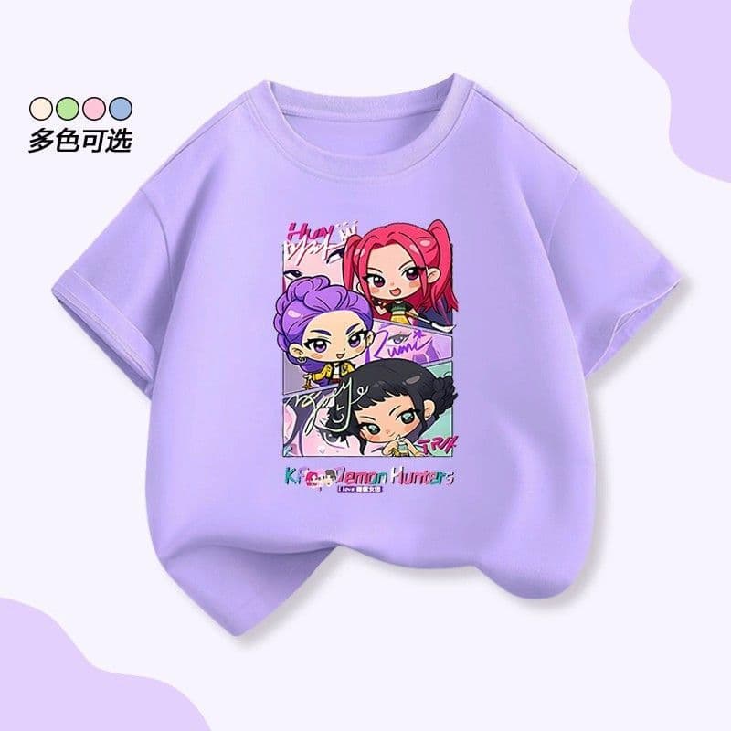 Cross-border cartoon kpop witch hunter group peripheral short-sleeved t-shirts for boys and girls, summer children's clothing, loose half-sleeved clothes
