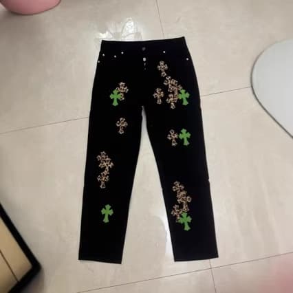2026 New Trendy Brand Jeans CH Cross Leather Label Leopard Print Washed Unisex Jeans