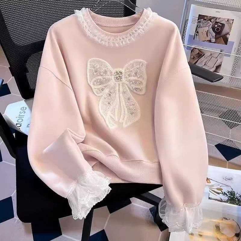 Girls spring and autumn new lace splicing sweatshirt 2026 new medium and large children Korean version sweet and loose slimming upper