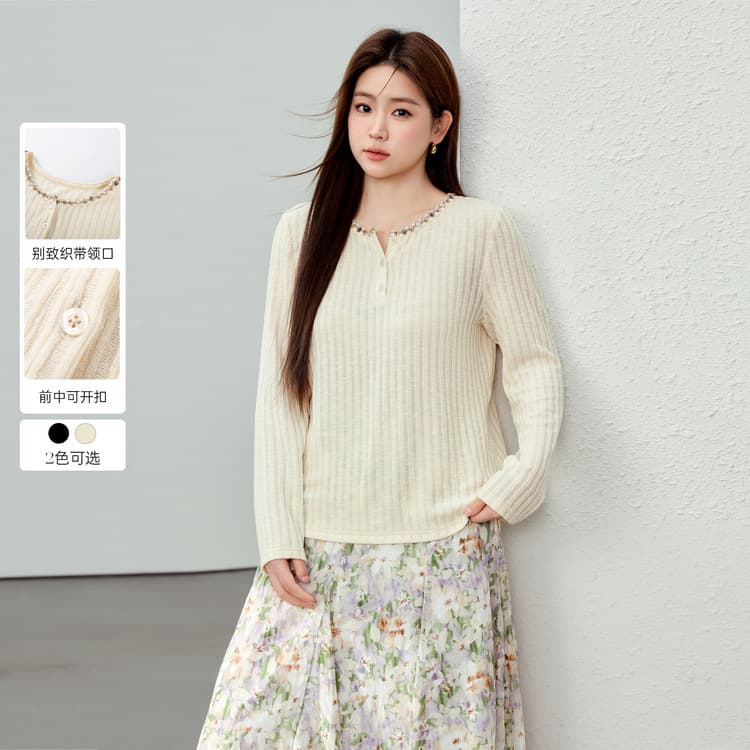 [Preppy Style, Youthful and Slimming Knit Sweater with Neckline] Slim & Beautiful Plus Size Women's Clothing, Spring 2025 New Arrival
