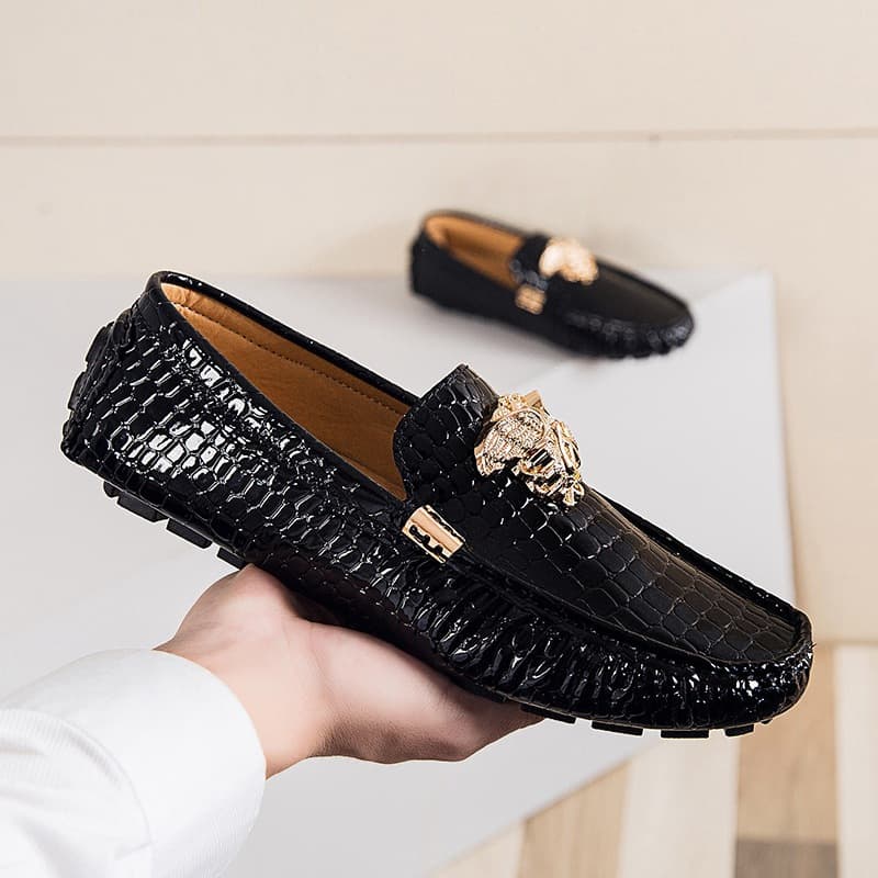 Cross-Border Summer Large Size Crocodile Leather Men's Lightweight Loafers Trendy European and American Style Casual Men's Driving Shoes Leather Shoes