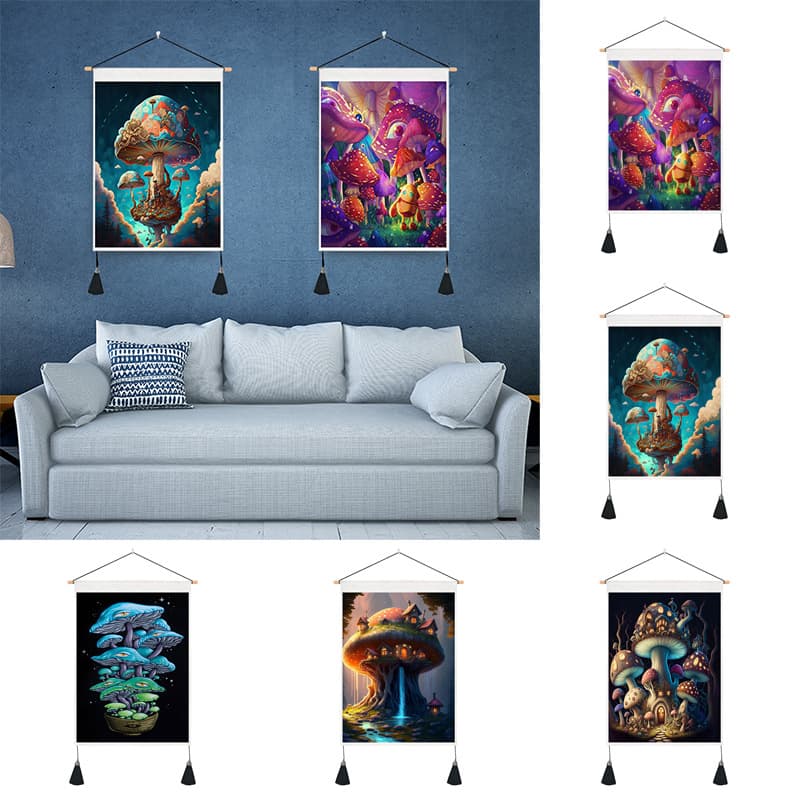 Psychedelic Living Room Decoration Background Wall Tapestry Fantasy Mushroom Hanging Painting Mural Digital Printing Tapestry Cloth Room Decoration