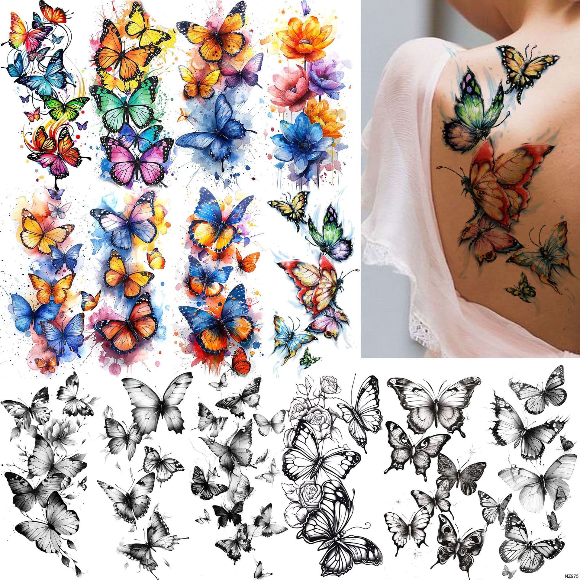 Realistic Cross-Border Butterfly Tattoo Sticker for Arms and Calves, Long-Lasting Amazon TK Tattoo Sticker, Temu European and American Tattoo