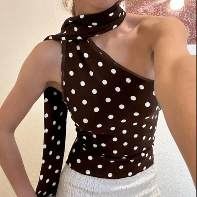 European and American Ins Style 2026 Summer Fashion Polka Dot Pattern Halter Neck Tie Top American Hot Girl Backless Vest