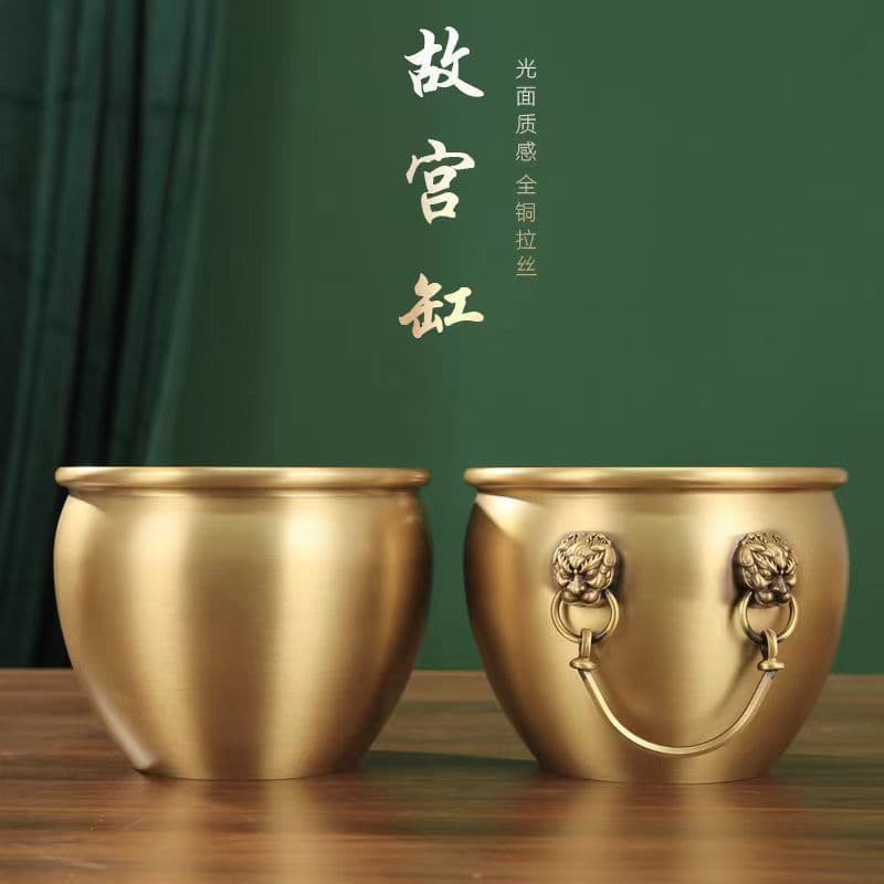 Brushed Brass Forbidden City Lion Head Urn Forbidden City Waterproof Rice Urn Copper Urn Dropshipping