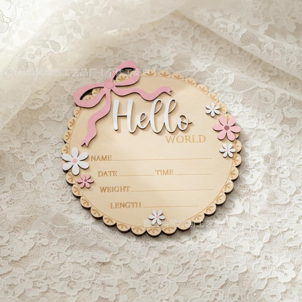 Cross-border new product Hello World baby birth commemorative brand newborn photography props wooden crafts