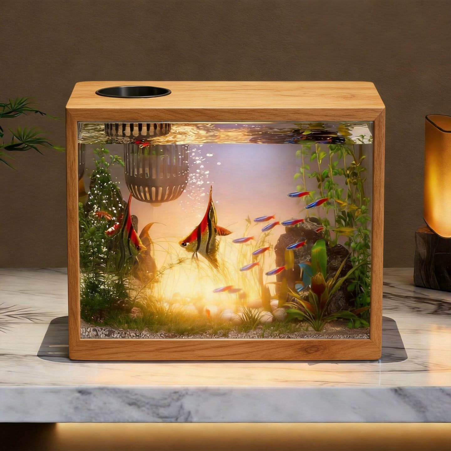Desktop Ecological Fish Tank for Home, Goldfish Koi Storage Tank, Turtle Breeding Tank, Living Room Hydroponic Green Plant Ecological Tank