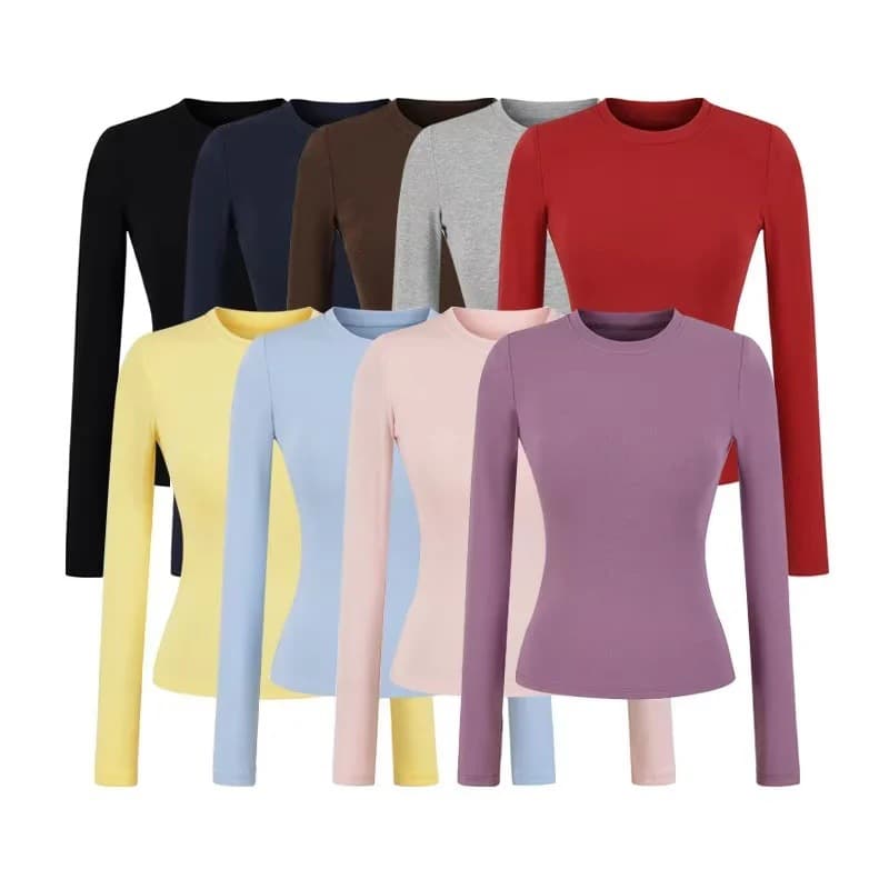 T-Shirt with Breast Pads, Small Round Neck, Long-Sleeved Bottoming Shirt, Women's 2025 Autumn Style European and American Ins Sexy Slim Right Shoulder Top