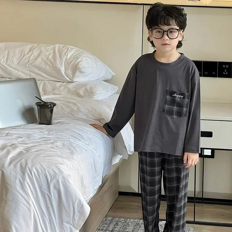 Boys' Spring/Autumn New Pullover Long-Sleeve Homewear Set Loose Air Conditioning Wear Mid-Large Kids Pajamas