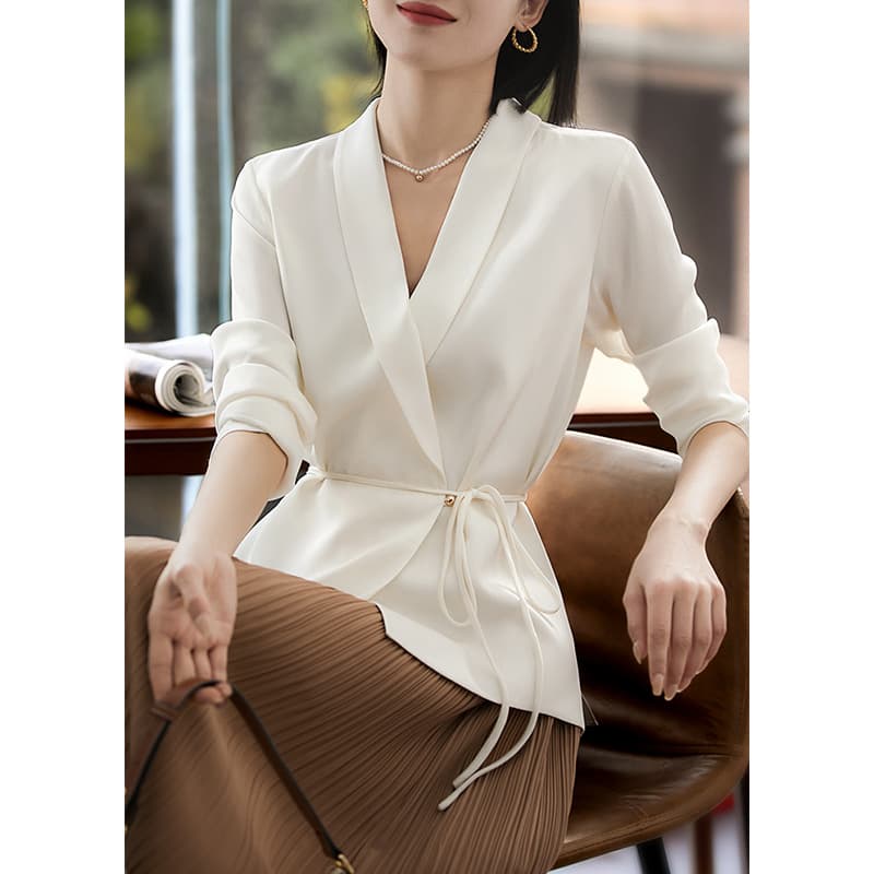 French satin suit shirt for women 2026 new spring and autumn all-match top for small people loose tie long-sleeved shirt