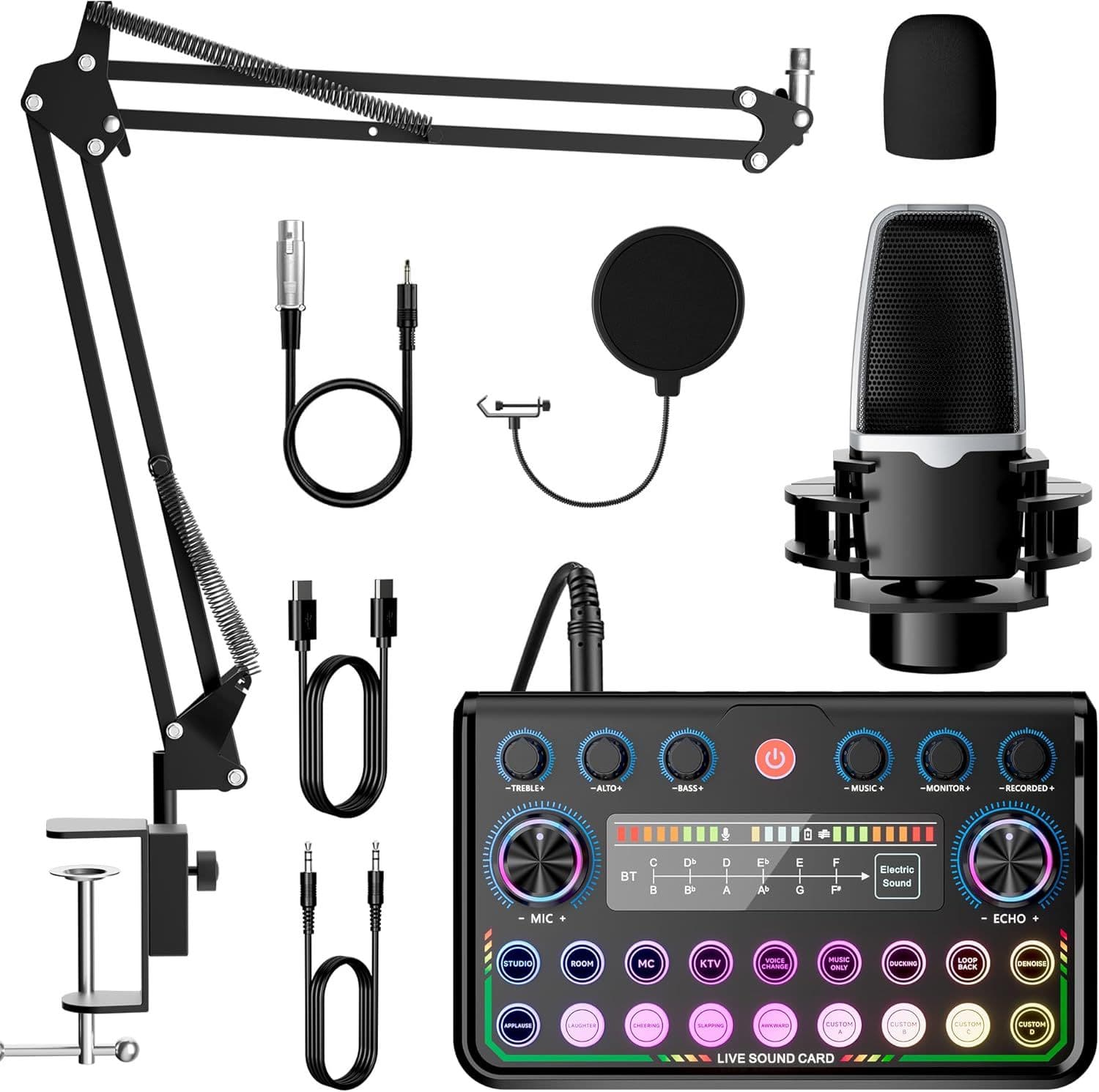 P99 Sound Card English Version Cross-Border Live Streaming Sound Card with Singing Tuning, Plug-in Ring, and Michael Touch Switching Function