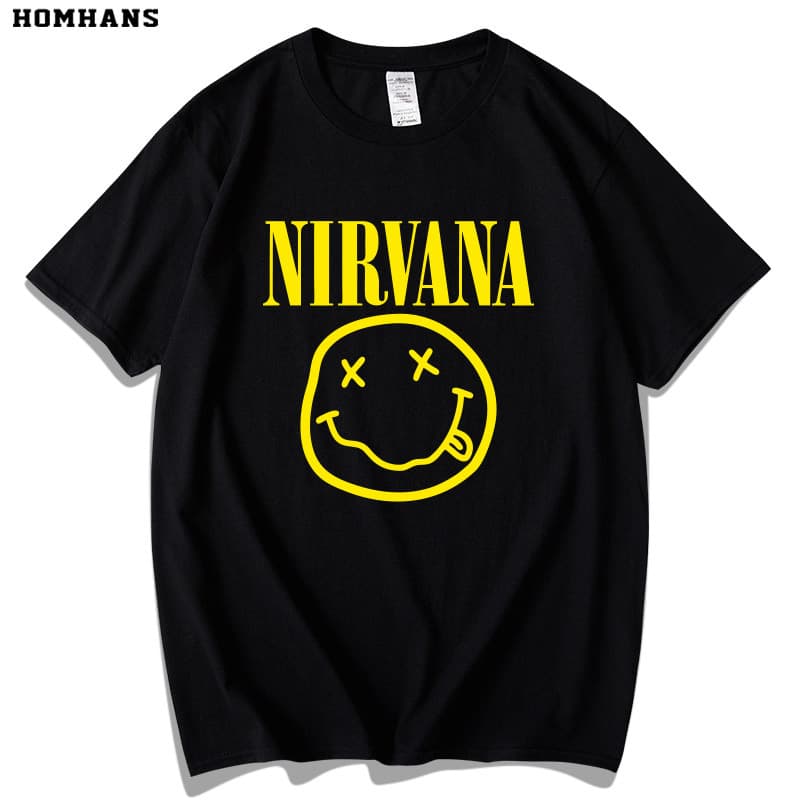 Red Korean Nirvana Band European American Metallic Rock Short Sleeve Men's Smiley T-Shirt Women's Loose Plus Size