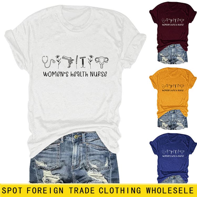Women's Health Amazon Wish Independent Station Casual Fun Women's Round Neck Short Sleeve T-Shirt for Export