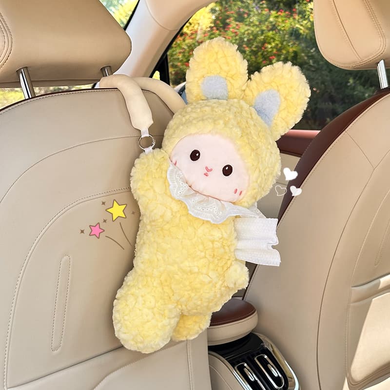 Cute Little Rabbit Car Tissue Box, Hanging Tissue Holder for Car, Premium Creative Cartoon Interior Tissue Bag for Women