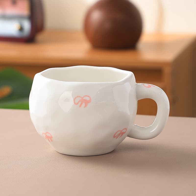 Korean Ins-style Handmade Heart-shaped Ceramic Coffee Cup, Afternoon Tea Hand-painted Floral Mug, High-end Water Cup