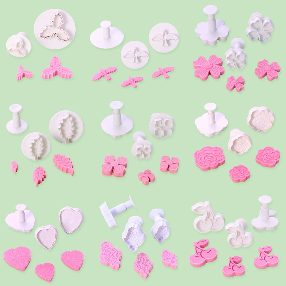 3pcs Spring Die Variety Cake Baking Decoration Mold Christmas Leaf Rose 3D Biscuit Embossing Mold