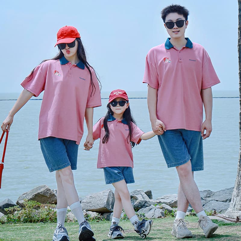 Internet celebrity hot style 2025 summer new parent-child clothing for a family of three, four, father, son, mother and daughter clothing, short-sleeved POLO shirts