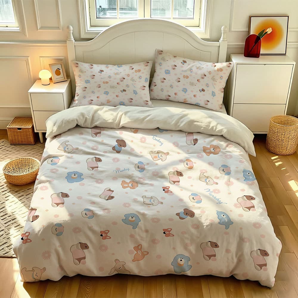 Cross-border supply of bedding, quilt cover, pillowcase three-piece set, cartoon animal kit, Amazon one-piece custom dropshipping