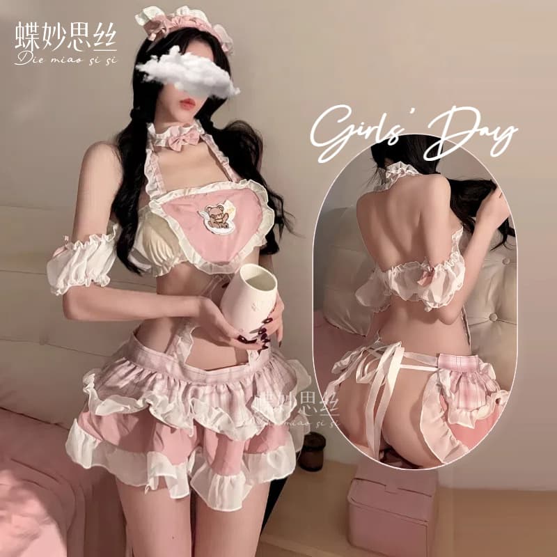 Diemusi silk sexy pure lust front strap maid suit wedding dress sexy lingerie uniform sexy pajamas A579