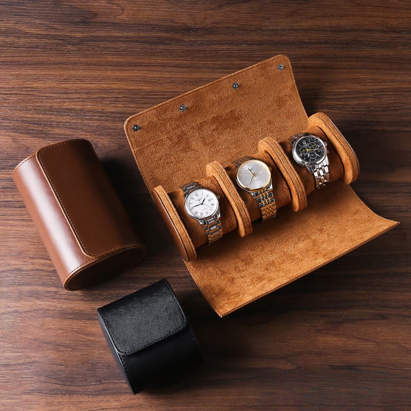 Watch storage box, portable watch box, PU three-position watch box, dust-proof and anti-fall mechanical watch box, travel watch bag, ready for sale