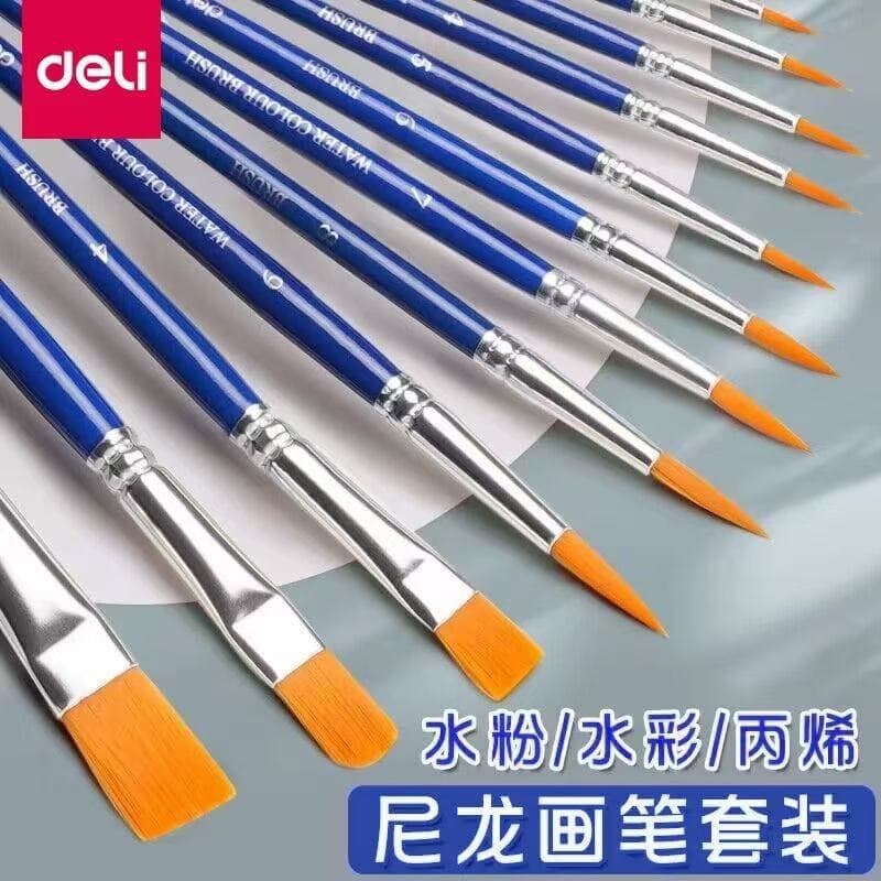 Deli Gouache Brush Acrylic Oil Brush Watercolor Calligraphy Brush Flat Brush Set Art Student Dedicated Painting Pigment Brush