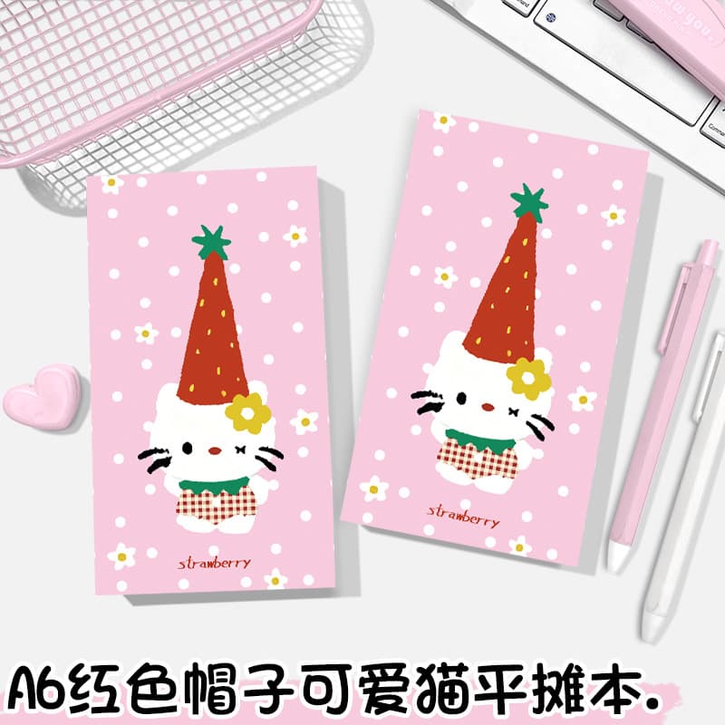 Red hat cute cat a6 milk brick cartoon flat notebook hand ledger thickened notebook color page horizontal line notebook