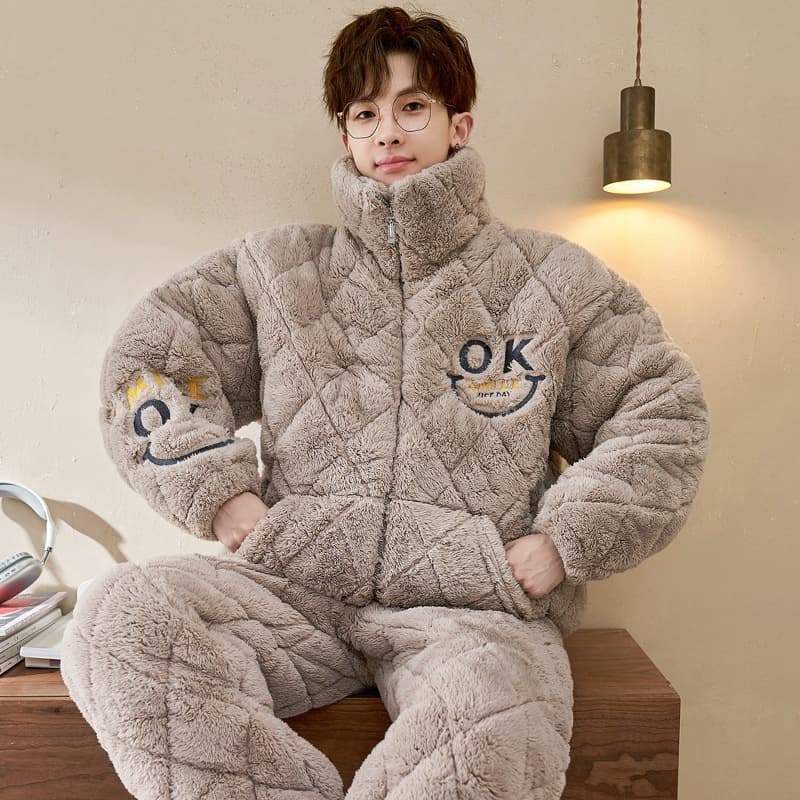 Men's Winter Pajama Set, Three-Layer Quilted Flannel, 2025 New Style Homewear